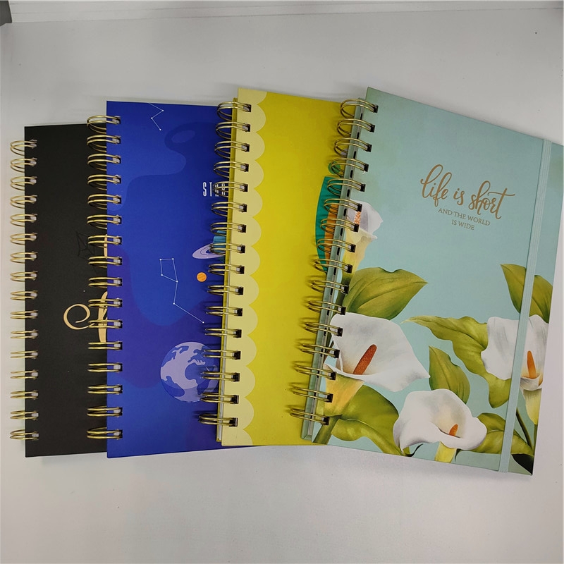 Spiral notebook with golden foil and elastic band