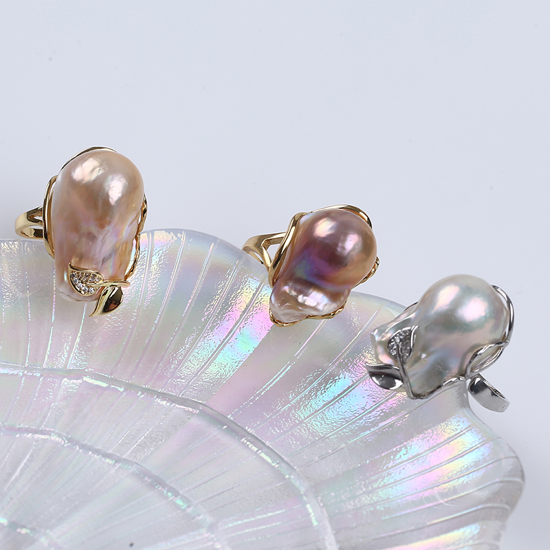 16mm color ring Baroque natural freshwater pearl design feels Mars pearl adjustable personality ring