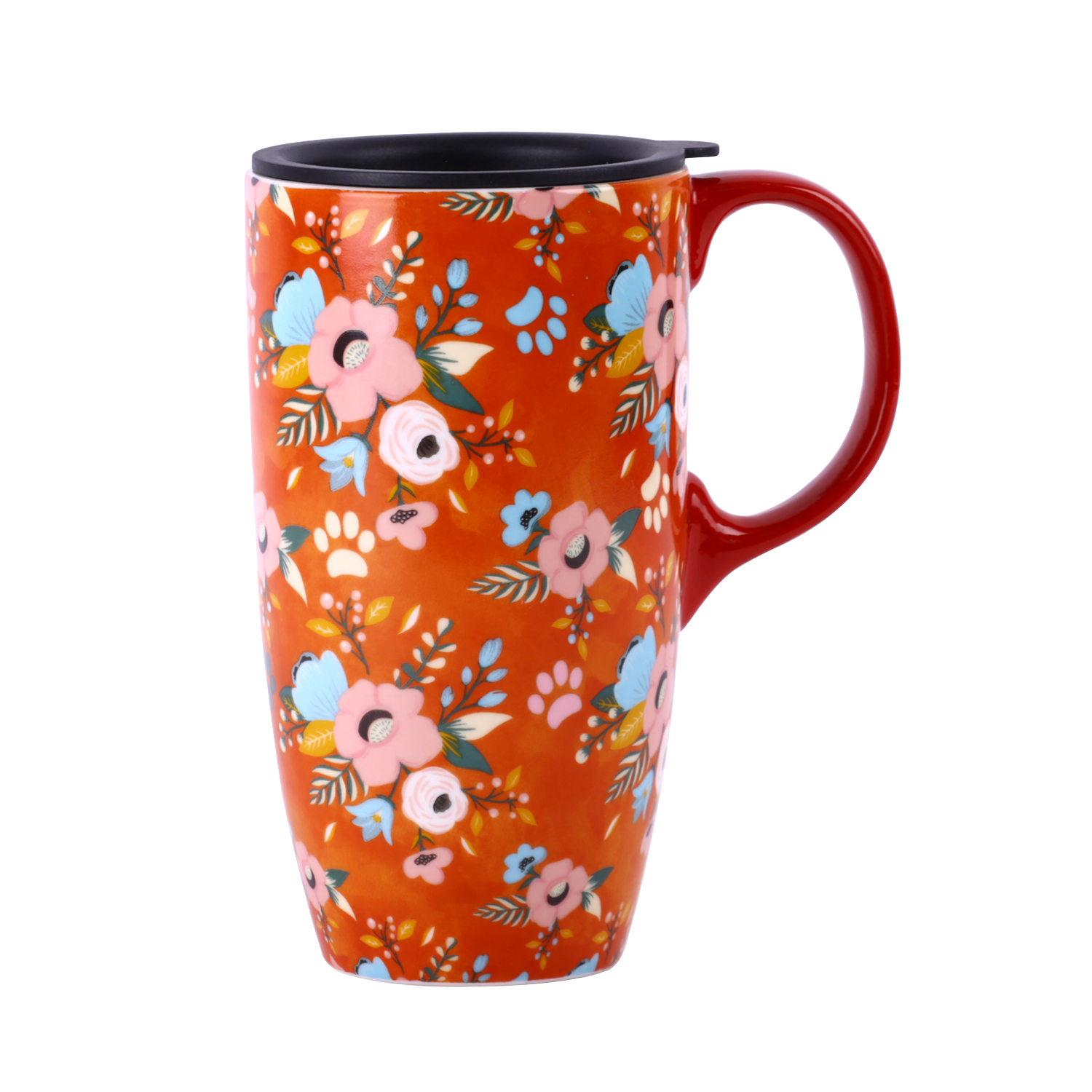Super large capacity classic painted mug orange flower