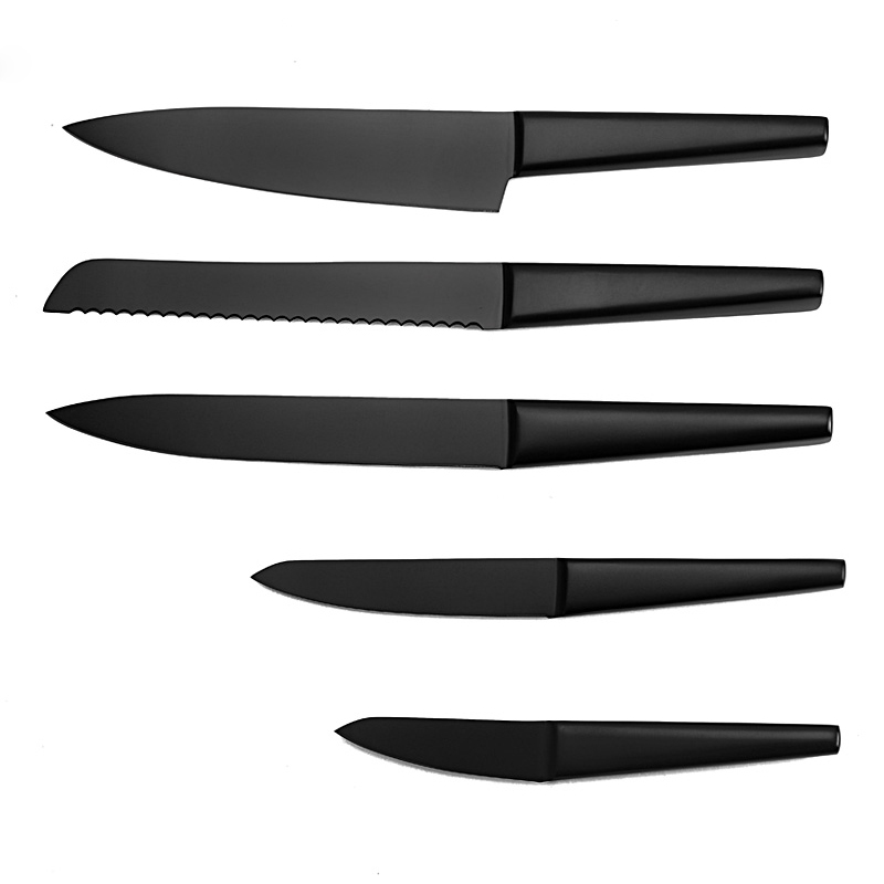 Most Popular High Quality 5pcs Stainless Steel Black Non-stick Coating Kitchen Knife Set with Hollow Handle