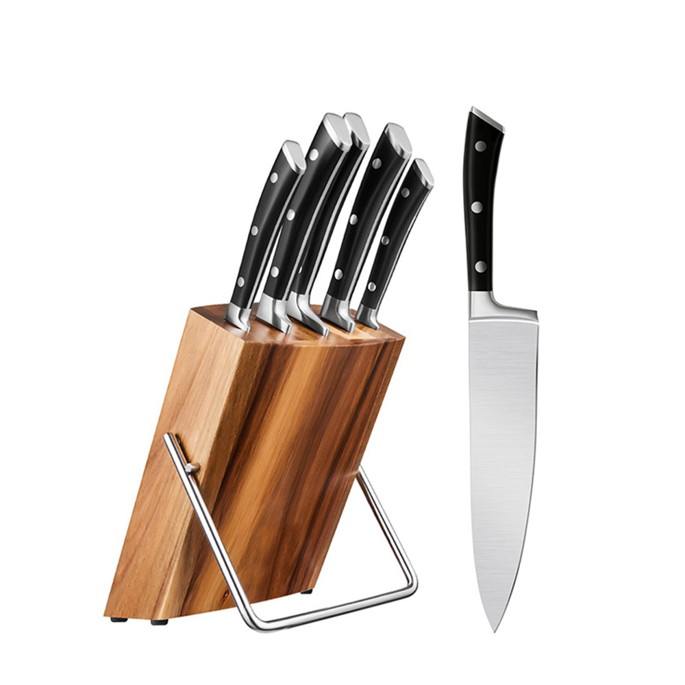 Amazon Hot Sell Professional Chef Knife Set 5PCS Stainless Steel Kitchen Knife Sets With Acacia Wooden Block