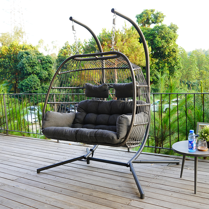 Indoor Outdoor Garden Balcony Hanging Swing Chair Patio Rattan Wicker Two Sets Swing Chair
