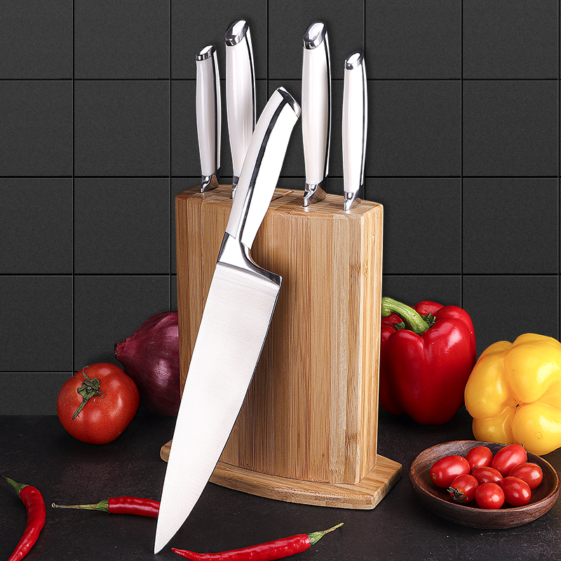 New Arrival Kitchen Knife Set Forged Head Stainless Steel Knife Set with Bamboo Wooden Knife Block