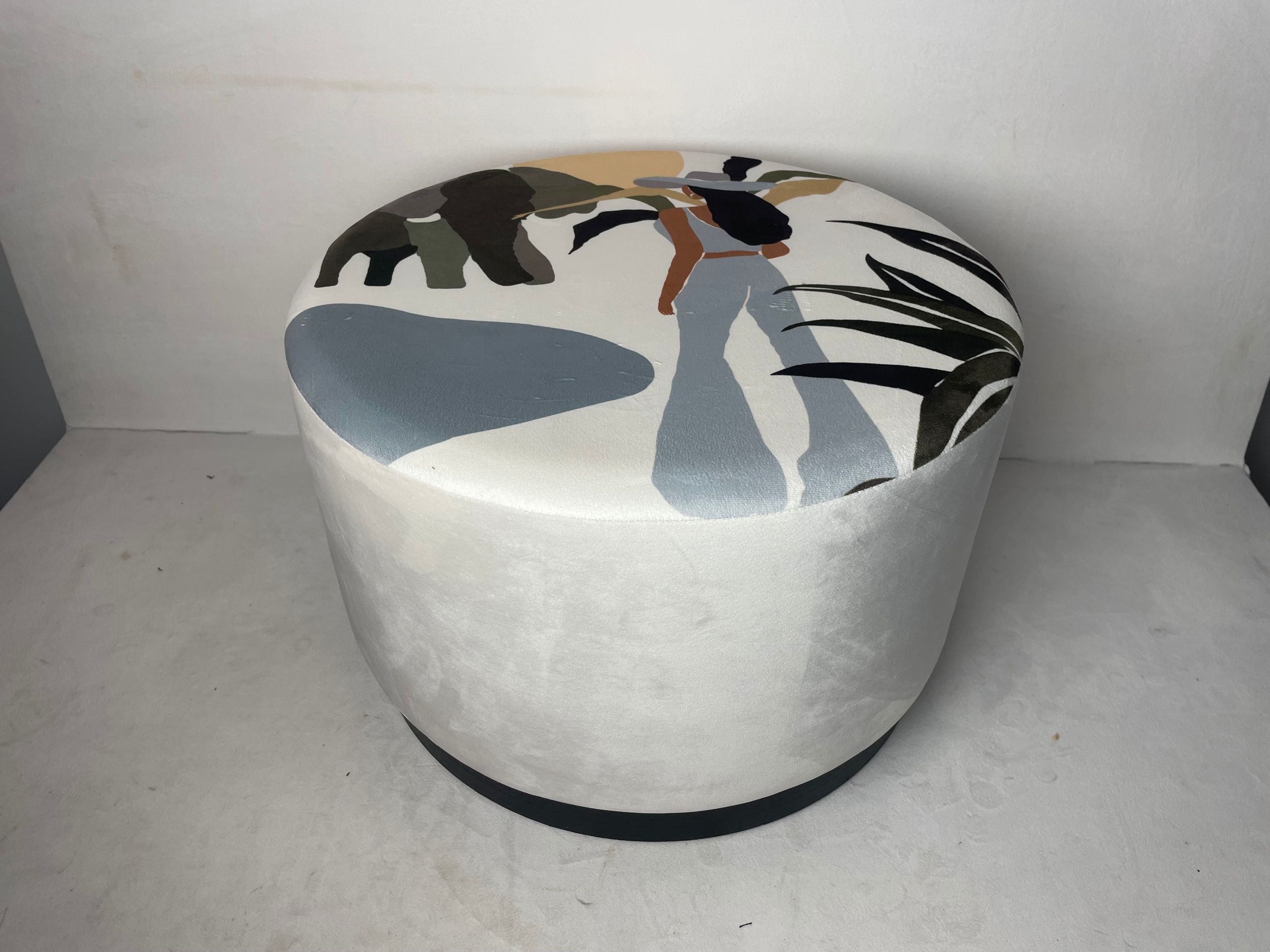 stool with printing fabric and wood ring