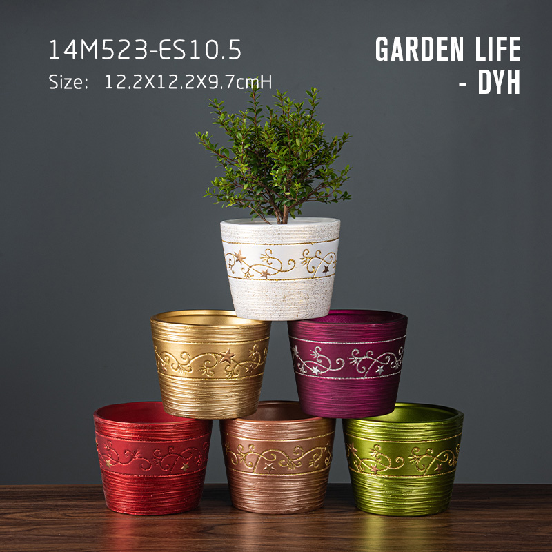 Painting metallic colors carved pattern ceramic flower pot