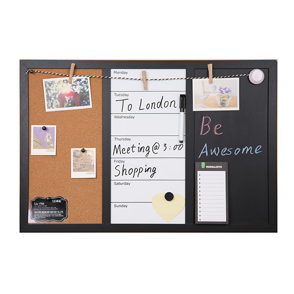 Combination Chalkboard Cork Board Whiteboard, Magnetic Combo Board, Calendar