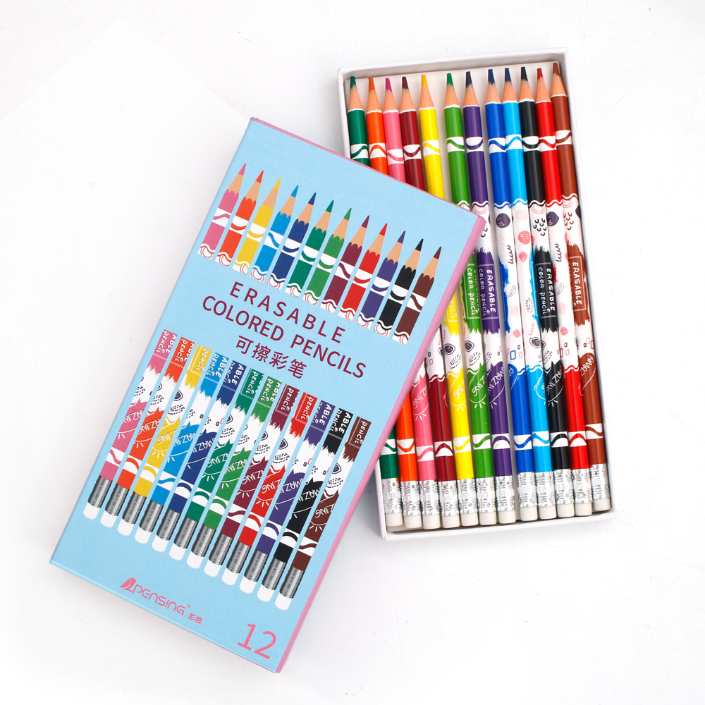 Woodfree erasable color pencil in heat transfer film ,packing in drawer gift box