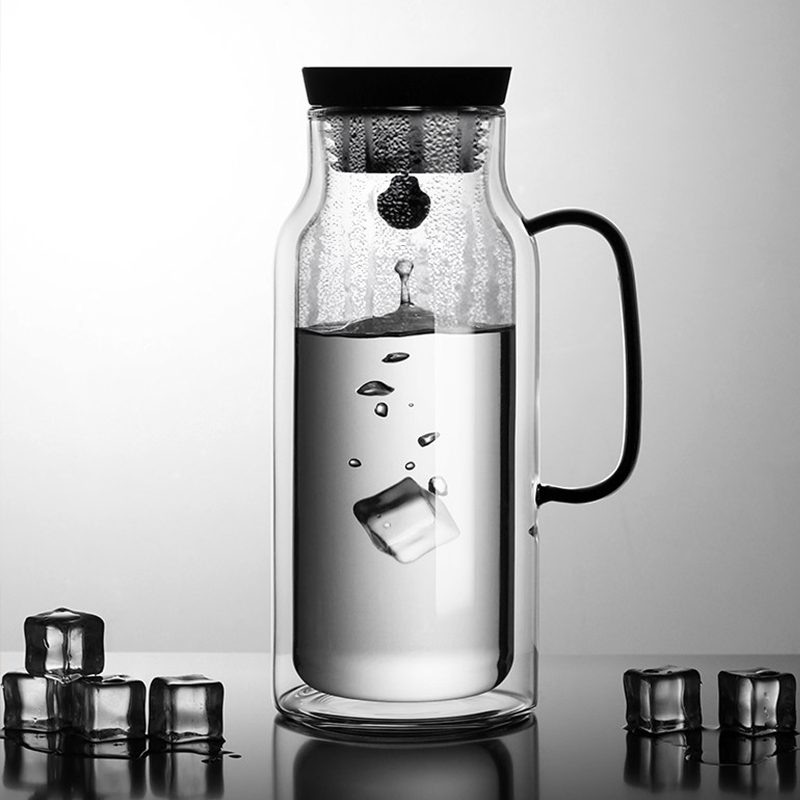 Glass Water Jug with Lid Borosilicate Glasses Water Carafe Pitcher