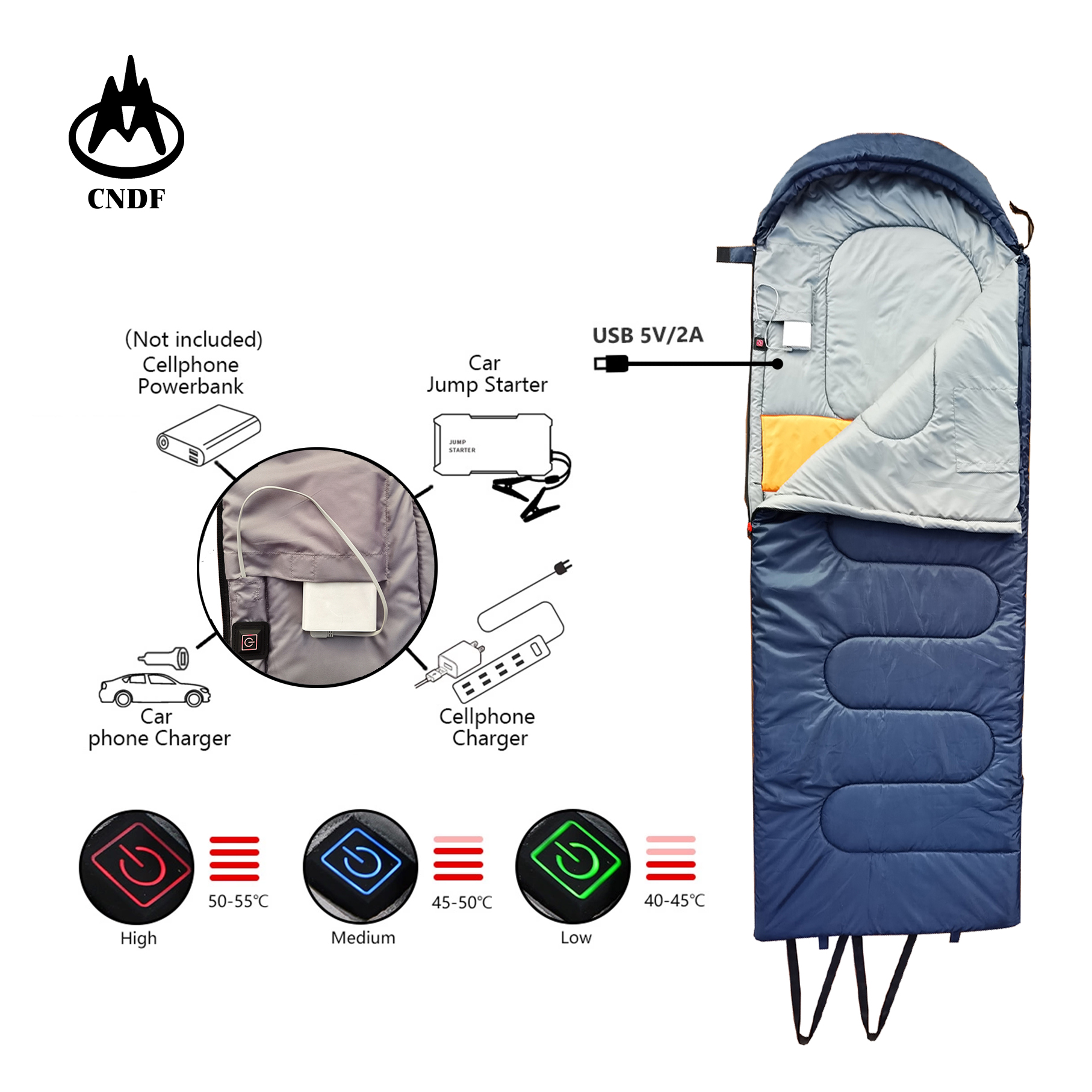 new item hot sale Self-warming Heated cold weather sleeping bag Envelope sleeping bag