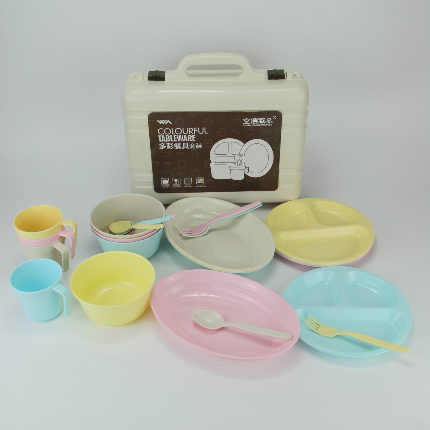 L390 Colorful tableware set portable bowl plate chopsticks for ourdoor picnic