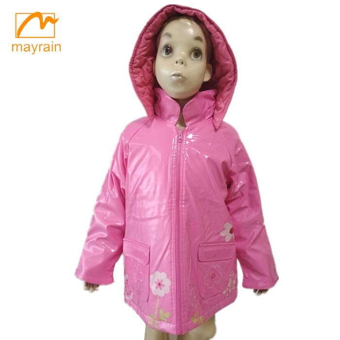 Pink Color Kids PU rain jacket