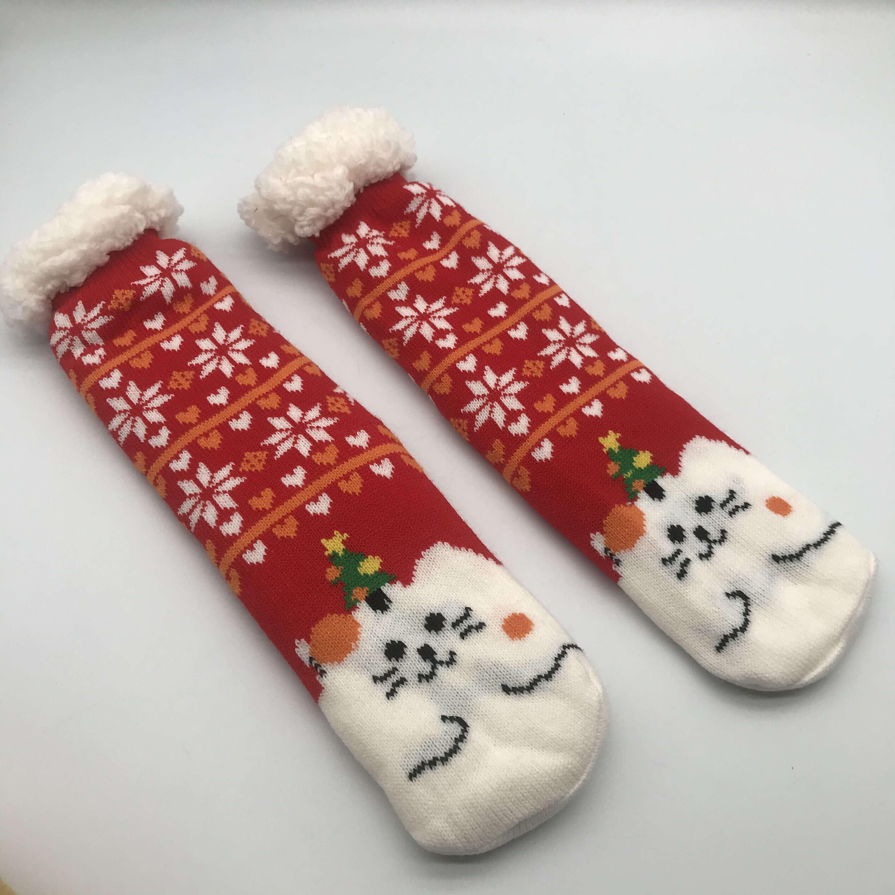 women knitted christmas fluffy cozy socks