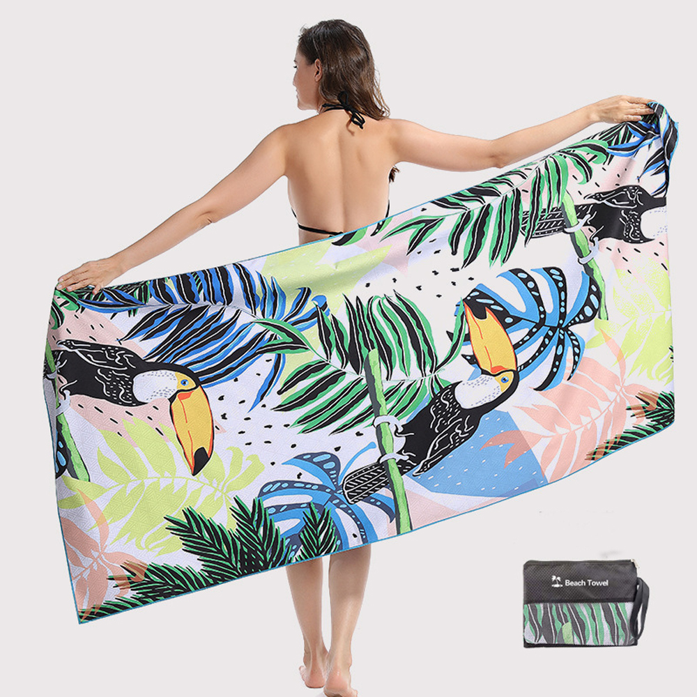 Waffle Microfiber Beach Towel, Super Absorbent Double Sides Printing Travel Towel