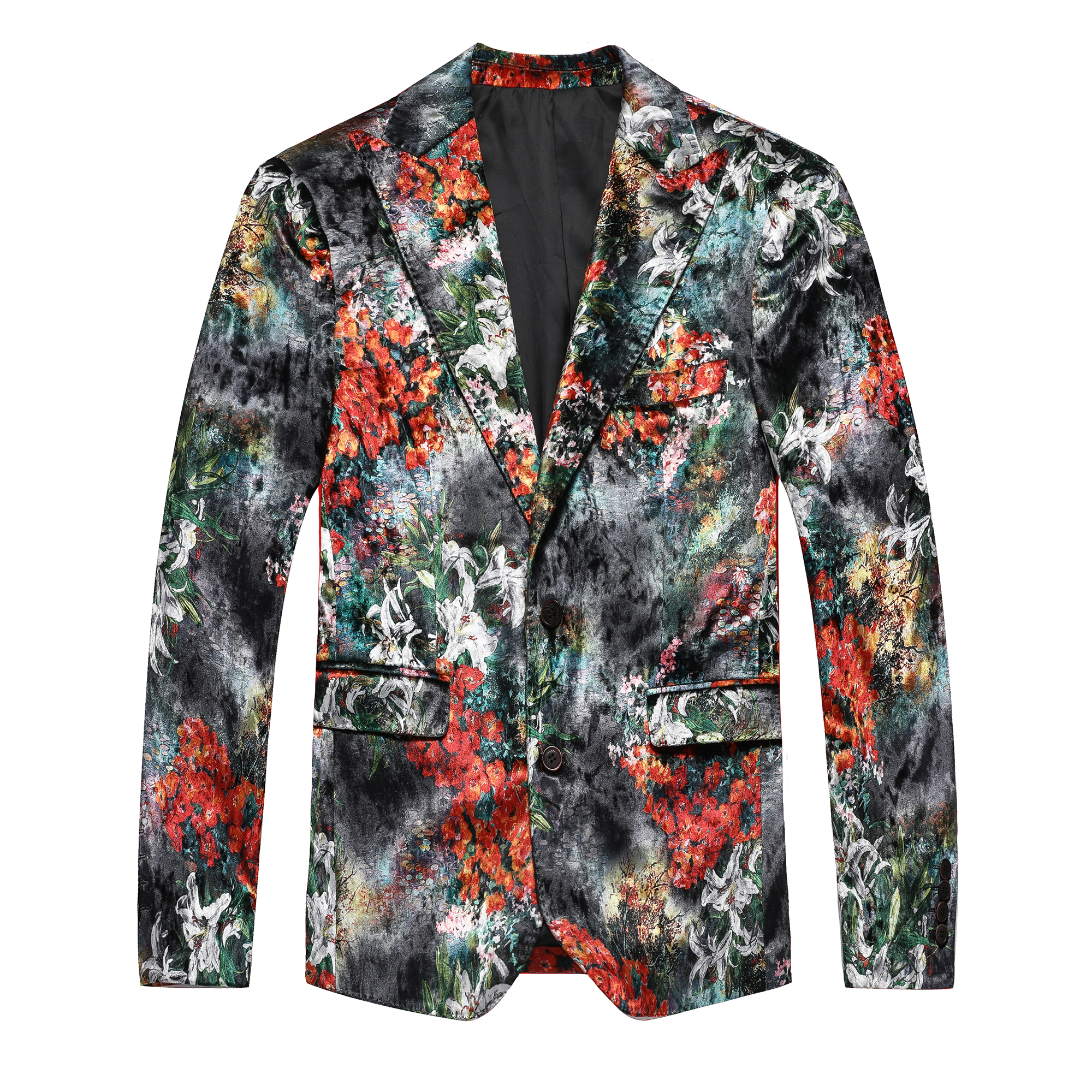 Men’s floral printed velvet suit blazer