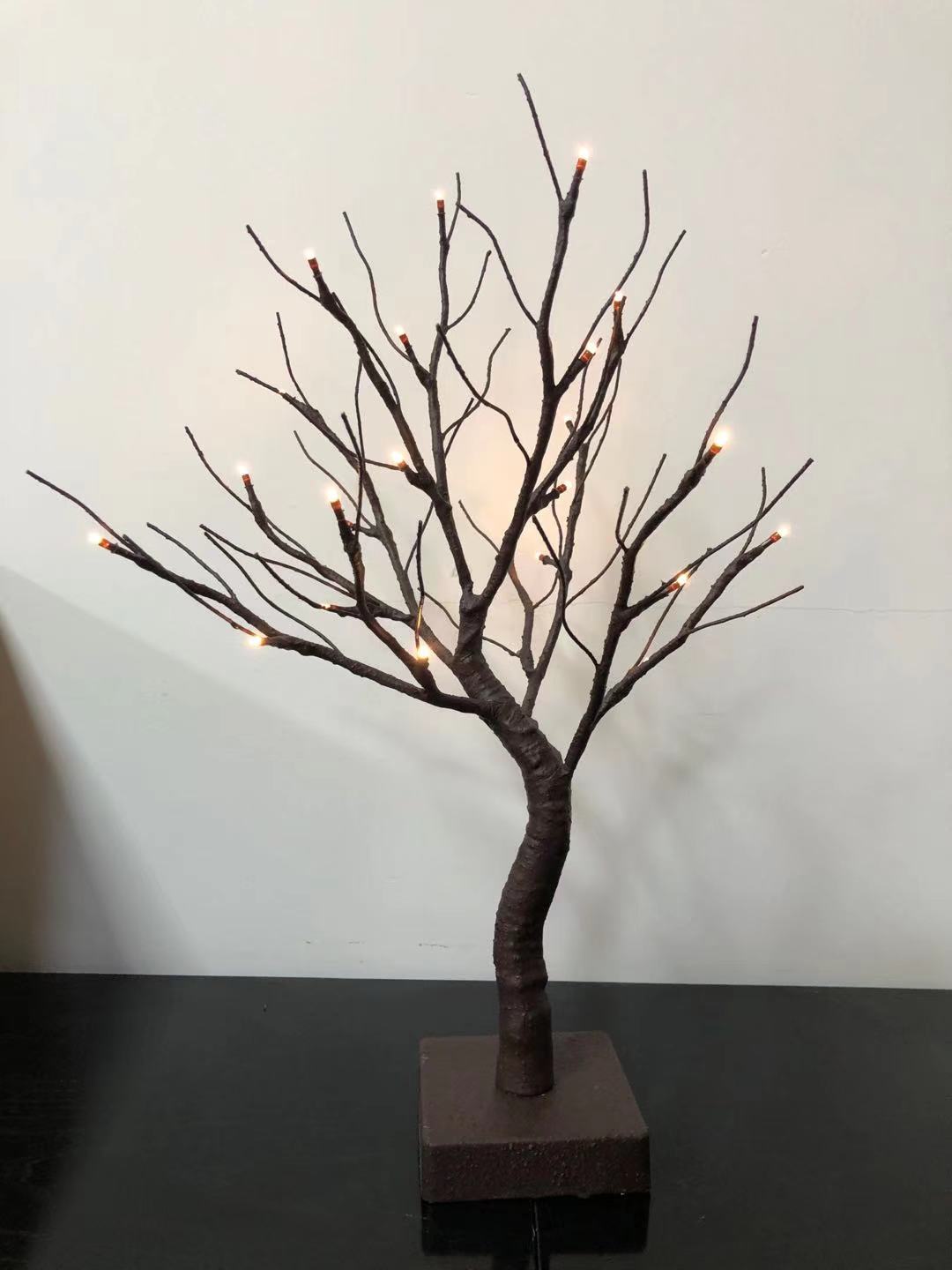 Lighted Brown Tabletop Twig Tree with bend trunk
