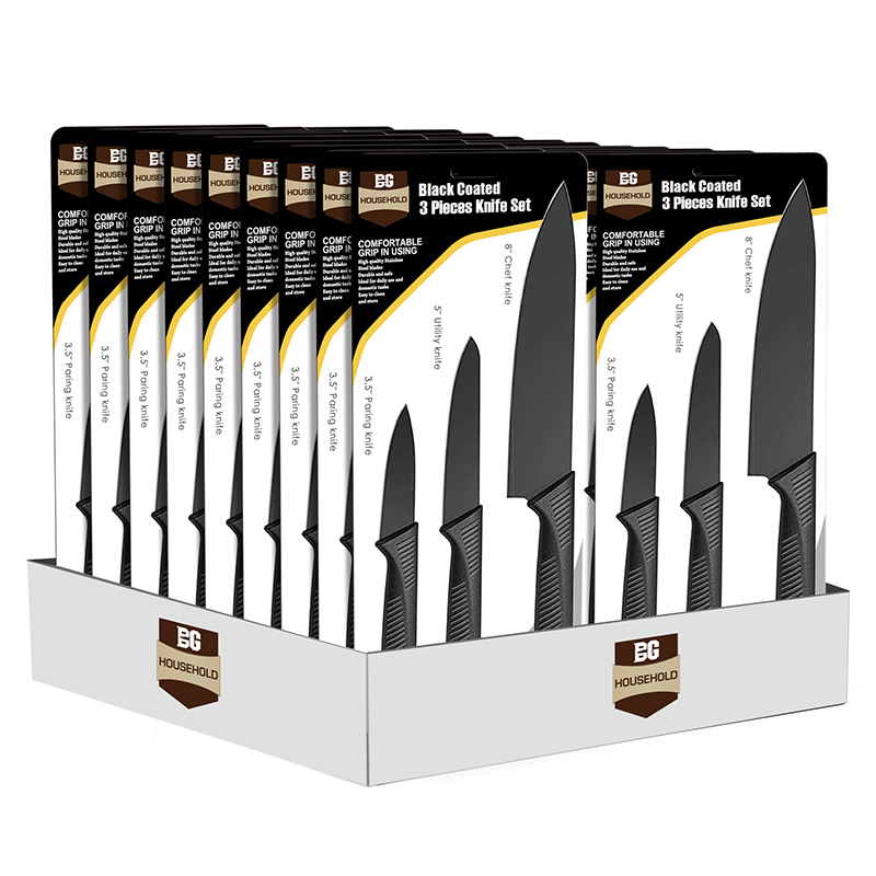 Black Coated 3 Pieces Knife Set